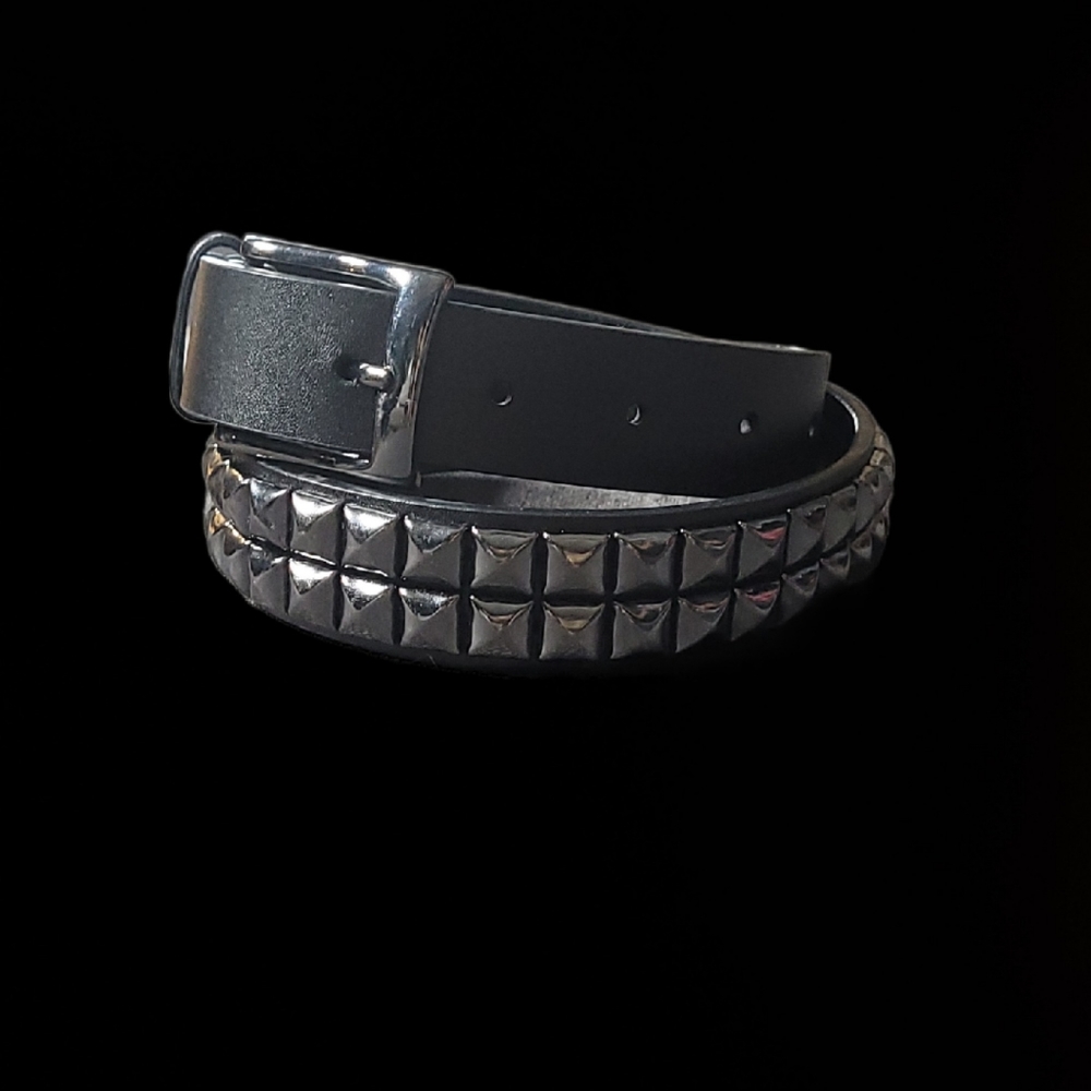 Ladies Black Square Studded Leather Belt